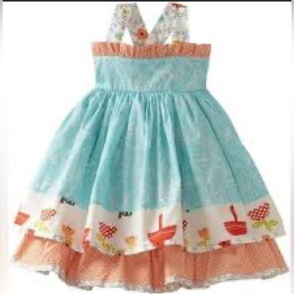 Jelly The Pug Blue and Orange Pleated Sundress 6X - Picture 6 of 6